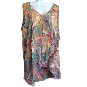Spense Woman Plus Size Top Tunic Paisley Floral Sleeveless High Low EUC Sz 2X